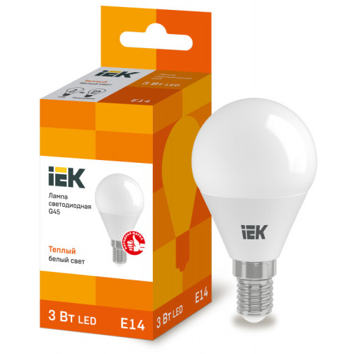 Лампа светодиодная LED 3Вт Е14 220В 3000К G45 шар | LLE-G45-3-230-30-E14 | IEK