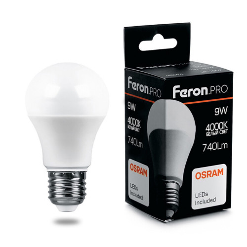 Лампа светодиодная .PRO LB-1009 Шар E27 9W 4000K OSRAM LED | 38027 | Feron