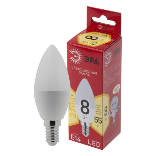 Лампа светодиодная LED B35-8W-827-E14 R (диод, свеча, 8Вт, тепл, E14) | Б0050694 | ЭРА
