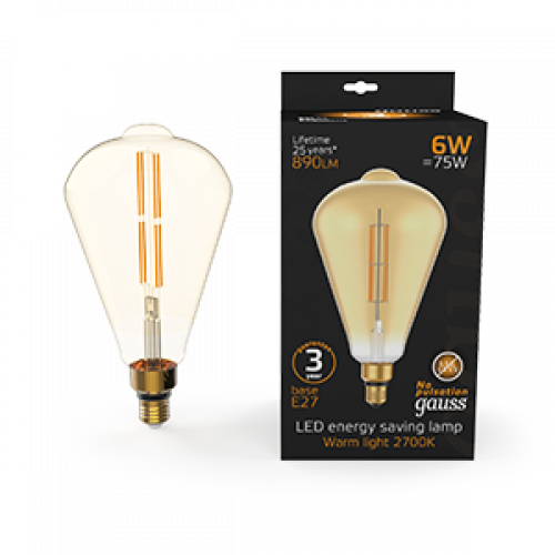 Лампа светодиодная LED Vintage Filament Straight ST164 6W E27 164*297mm Amber 890lm 2700K 1/6 | 157802118 | Gauss
