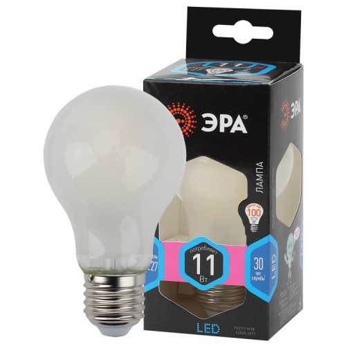 Лампа светодиодная F-LED A60-11W-840-E27 frost (филамент, груша мат., 11Вт, нейтр, Е27) | Б0035036 | ЭРА