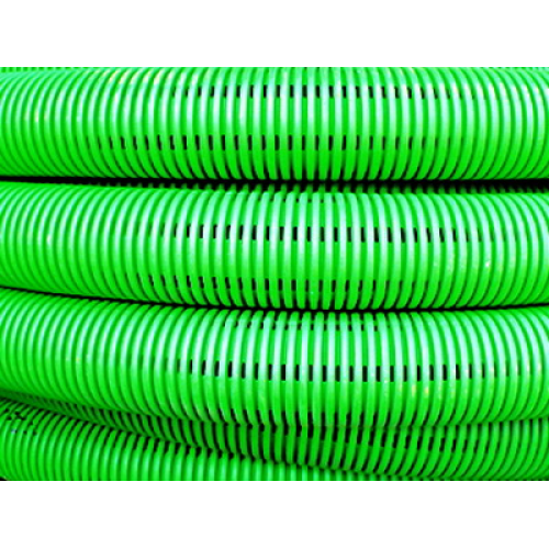 Труба двустенная гибкая дренажная 200мм, SN8, перфорация 360 град., зеленый | 140920-8K | DKC
