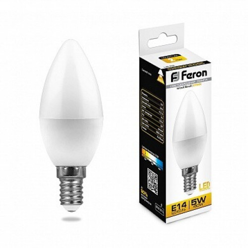 Лампа светодиодная LB-72 (5W) 230V E14 2700K свеча | 25400 | FERON