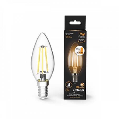 Лампа светодиодная Black LED Filament Свеча E14 7W 550lm 2700К step dimmable | 103801107-S | Gauss