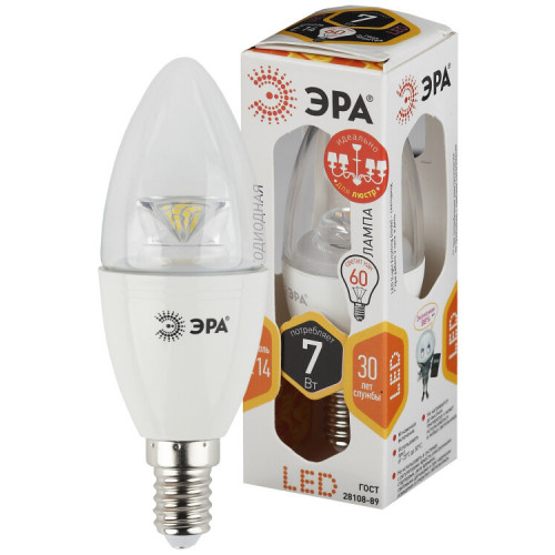 Лампа светодиодная STD LED B35-7W-827-E14-Clear 7Вт свеча теплый белый свет | Б0017235 | ЭРА