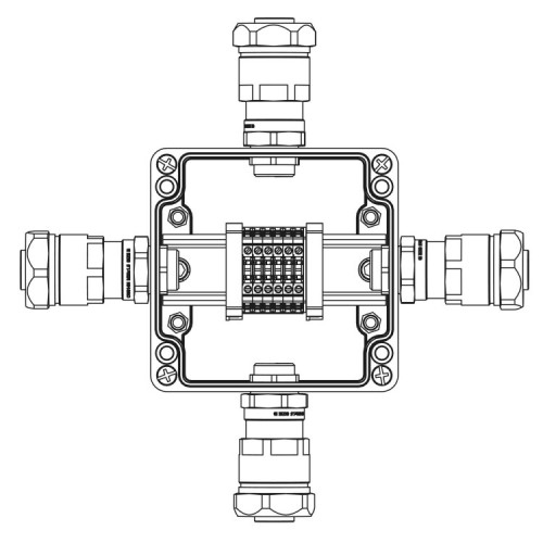 Коробка клеммная Ex из GRP; 1Ex e IIC T5 Gb IP66; Ex tb IIIB T95C Db;Клеммы 2,5 кв.мм. -6 шт.; А-B-C-D: ввод D8-13мм под небронир-ныйкабель в метал