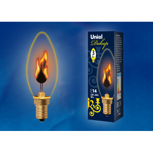 Лампа накаливания ЛОН IL-N-C35-3/RED-FLAME/E14/CL с эффектом пламени | UL-00002981 | Uniel