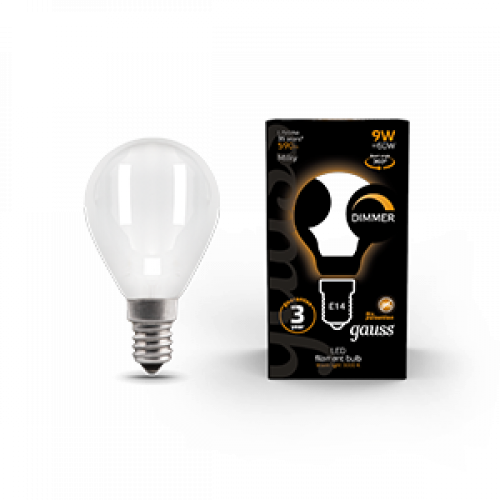 Лампа светодиодная Filament Шар 9W 590lm 3000К Е14 milky диммируемая LED 1/10/50 | 105201109-D | Gauss