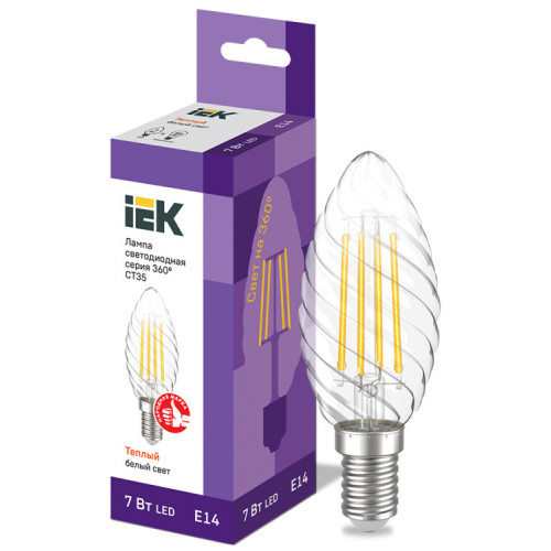 Лампа светодиодная LED CT35 свеча вит. 7Вт 230В 3000К E14 серия 360° | LLF-CT35-7-230-30-E14-CL | IEK