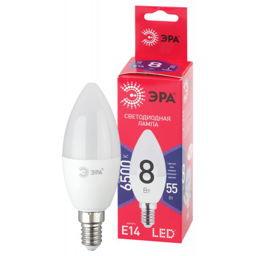 Лампа светодиодная ЭКО LED B35-8W-865-E14 R (диод, свеча, 8Вт, хол, E14) | Б0045341 | ЭРА