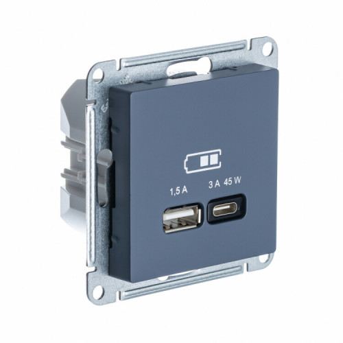 ATLASDESIGN ГРИФЕЛЬ USB РОЗЕТКА A + тип-C 45W высокоскор.заряд. QC PD | ATN000729 | SE