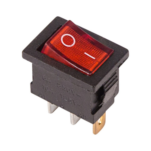 Выключатель клавишный 250V 6А (3с) ON-OFF красный с подсветкой Mini | 36-2150 | REXANT