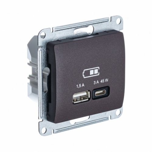 GLOSSA ШОКОЛАД USB РОЗЕТКА A + тип-C 45W высокоскор.заряд. QC PD | GSL000829 | SE