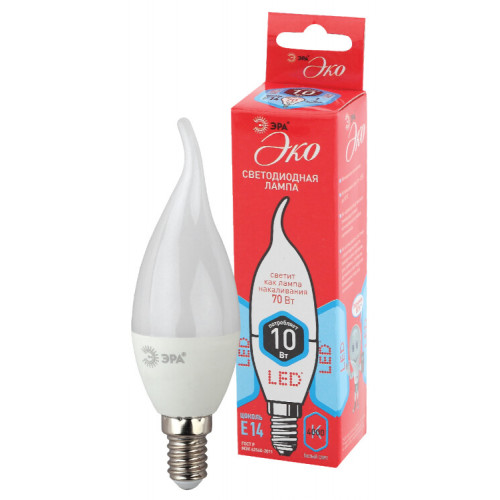 Лампа светодиодная RED LINE ECO LED BXS-10W-840-E14 10Вт свеча на ветру нейтральный белый свет | Б0040886 | ЭРА