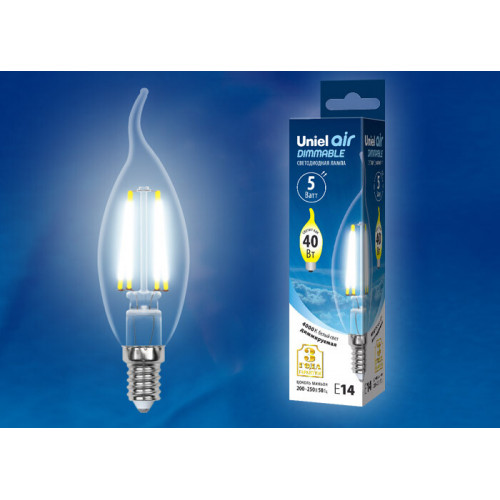 Лампа светодиодная LED-CW35-5W/NW/E14/CL/DIM GLA01TR LED диммируемая. 
