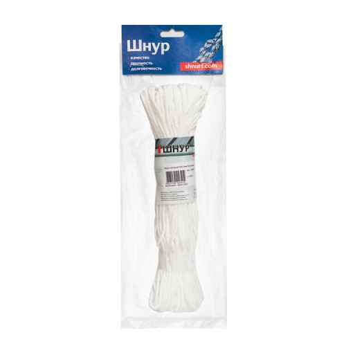 Шнур плетеный ПЭ 3,5 мм, 16-пряд, белый, 50 м | 140356 | Tech-KREP