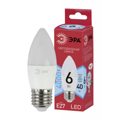 Лампа светодиодная LED 6Вт Е27 220В 4000К smd B35 ECO свеча | Б0020621 | ЭРА