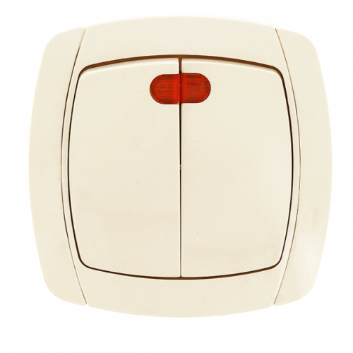 Париж Выключатель 2-клавишный с индикатором 10А бежевый Simple | ESV10-123-20 | EKF