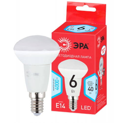 Лампа светодиодная RED LINE LED R50-6W-840-E14 R Е14 / E14 6 Вт рефлектор нейтральный белый свет | Б0050700 | ЭРА