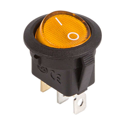 Выключатель клавишный круглый 12V 20А (3с) ON-OFF желтый с подсветкой | 36-2587 | REXANT