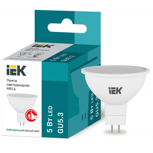 Лампа светодиодная LED 5Вт GU5.3 220В 4000К MR16 софит | LLE-MR16-5-230-40-GU5 | IEK
