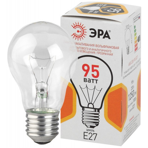 Лампа накаливания ЛОН A50 груша 95Вт 230В Е27 цв. упаковка | Б0039124 | ЭРА