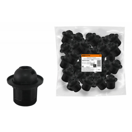 Патрон Е27 с кольцом, термостойкий пластик, черный, Б/Н | SQ0335-0056 | TDM