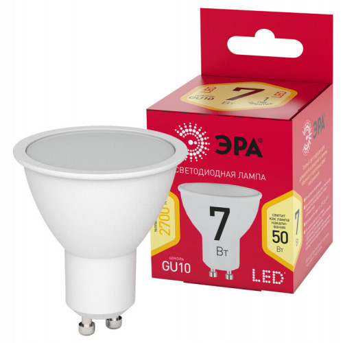 Лампа светодиодная ЭКО ECO LED MR16-7W-827-GU10 GU10 7Вт софит теплый белый свет | Б0050182 | ЭРА