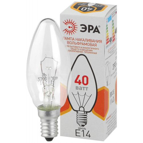 Лампа накаливания ЛОН ДС (B36) свечка 40Вт 230В E14 цв. упаковка | Б0039127 | ЭРА