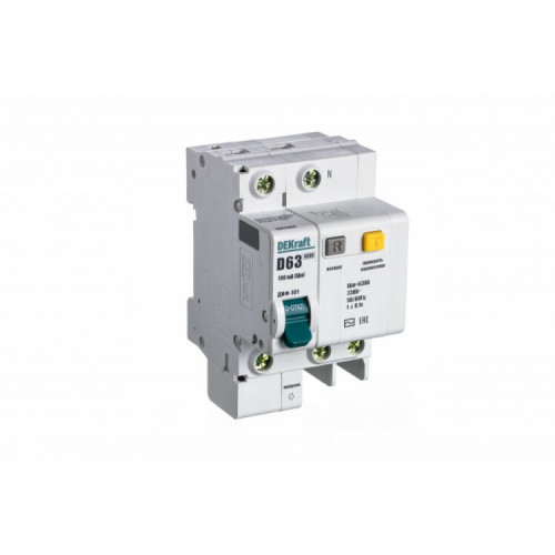 Выключатель автоматический дифференциального тока со встроенной защитой от сверхтоков ДИФ-101 1P+N 63А 100мА AC D | 15217DEK | DEKraft