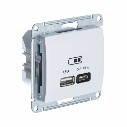 GLOSSA БЕЛЫЙ USB РОЗЕТКА A + тип-C 45W высокоскорост. зарядка QC PD | GSL000129 | SE