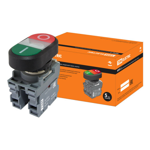 Кнопка двойная MPD2-11С (зеленая/красная) (LED) в сборе d22мм/24В (I/O) линза прозрачная | SQ0747-0061 | TDM