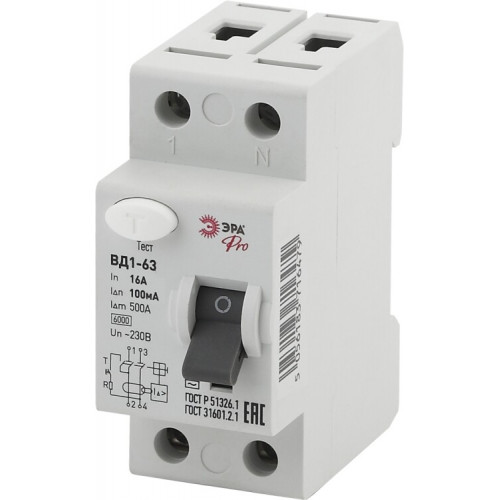 Выключатель дифференциальный (УЗО) (электромеханическое) NO-902-72 ВД1-63 1P+N 16А 100мА Pro | Б0031911 | ЭРА