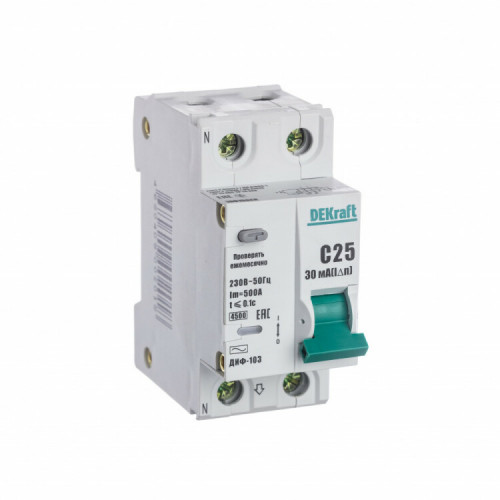 Выключатель автоматический дифференциального тока ДИФ-103 1п+N 25А C 30мА тип AC | 16015DEK | DEKraft