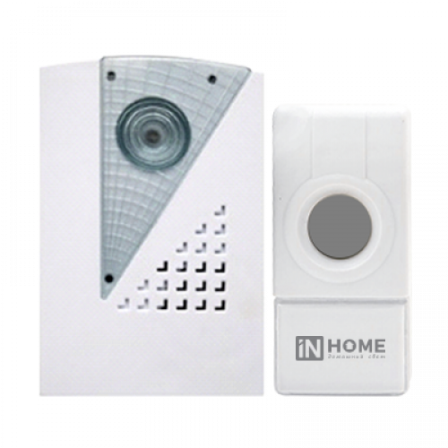 Звонок беспроводной ЗБ-7 32 мелодии 120м с кнопкой IP44 бело-серый | 4690612013350 | IN HOME