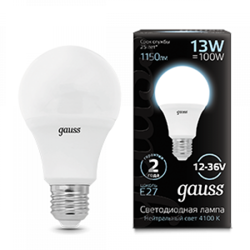 Лампа светодиодная низковольтная A60 AC12-36V 13W 1150lm 4100K E27 LED 1/10/100 | 202502213 | Gauss