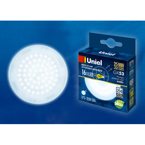 Лампа светодиодная LED-GX53-16W/6500K/GX53/FR PLZ01WH LED, матовая. 6500K | UL-00005315 | Uniel