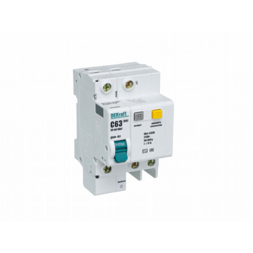 Выключатель автоматический дифференциального тока со встроенной защитой от сверхтоков ДИФ-101 1P+N 63А 30мА AC С | 15163DEK | DEKraft