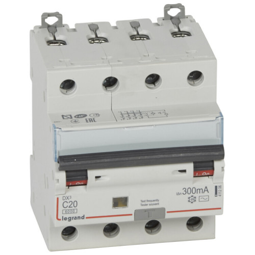 Выключатель автоматический дифференциального тока DX3 6000 4п 20А С 300мА тип AС | 411206 | Legrand