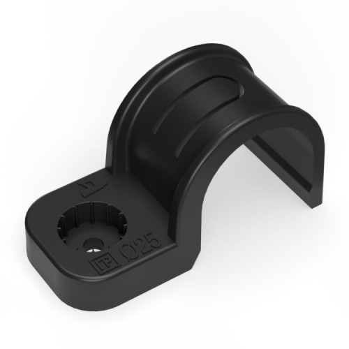 Крепеж-скоба пластиковая односторонняя для прямого монтажа черная в п/э д25 (50шт/450шт уп/кор) | PR13.0374 | Промрукав