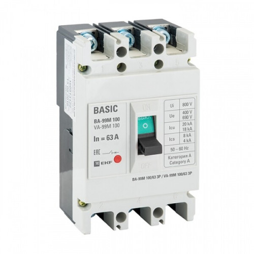 Выключатель автоматический ВА-99М 100/63А 3P 35кА с электромагнитным расцепителем EKF PROxima | mccb99-100-63m-ma | EKF