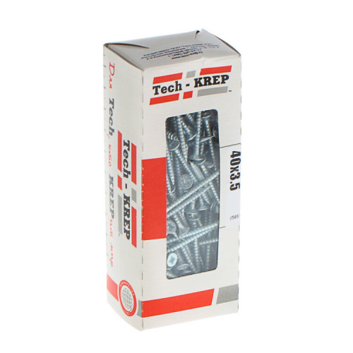 Саморезы универсальные 40х3,5 мм (200 шт) оцинкованные - коробка с окном ( 0,322 кг) | 102173 | Tech-KREP