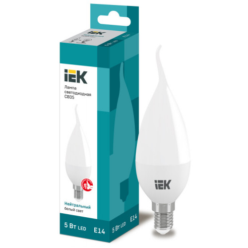 Лампа светодиодная LED 5Вт Е14 220В 4000К CB35 свеча на ветру | LLE-CB35-5-230-40-E14 | IEK