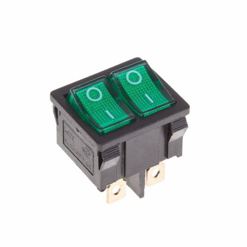 Выключатель клавишный 250V 6А (6с) ON-OFF зеленый с подсветкой ДВОЙНОЙ Mini | 36-2163 | REXANT