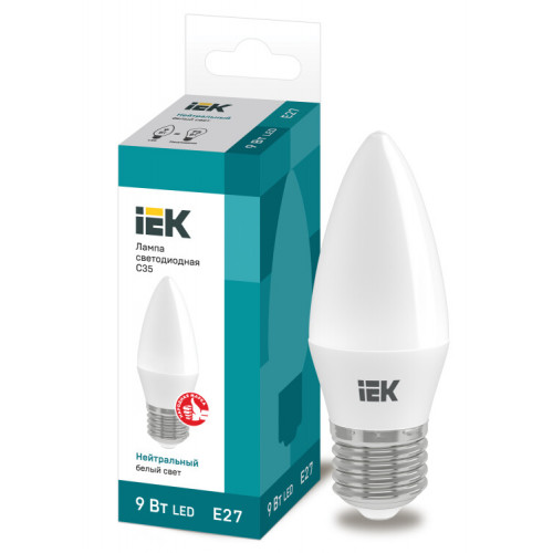 Лампа светодиодная LED 9Вт 230В 4000К E27 свеча | LLE-C35-9-230-40-E27 | IEK