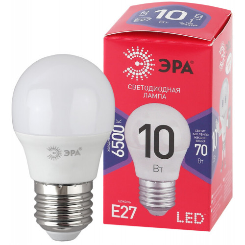 Лампа светодиодная ЭКО LED P45-10W-865-E27 R (диод, шар, 10Вт, хол, E27) | Б0045355 | ЭРА