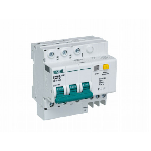 Выключатель автоматический дифференциального тока со встроенной защитой от сверхтоков ДИФ-101 3Р 25А 30мА AC С | 15054DEK | DEKraft