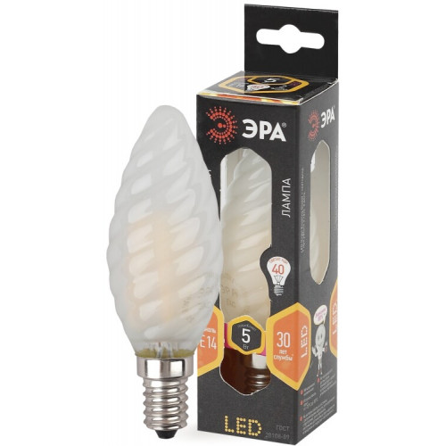 Лампа светодиодная F-LED BTW-5W-827-E14 frost Лампы СВЕТОДИОДНЫЕ F-LED ЭРА (филамент, свеча витая мат., 5Вт, тепл, E14) | Б0027937 | ЭРА