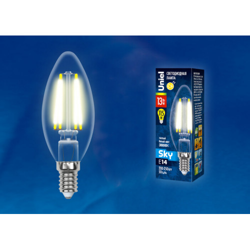 Лампа светодиодная LED-C35-13W/3000K/E14/CL PLS02WH LED. 