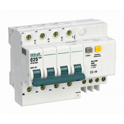 Выключатель автоматический дифференциального тока ДИФ-101 4п 40А C 100мА тип AC (8 мод) | 15033DEK | DEKraft